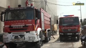 حريق مستودع الاقمشة على طريق المطار
